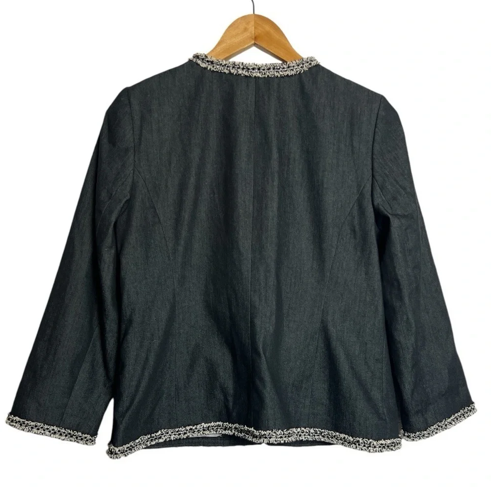 Talbots Lady Jacket Black Chambray Tweed Fringe 8P